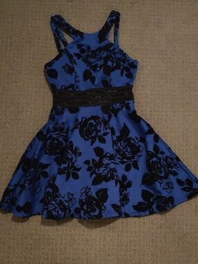 City Studio Blue Dress with Black Floral Accents